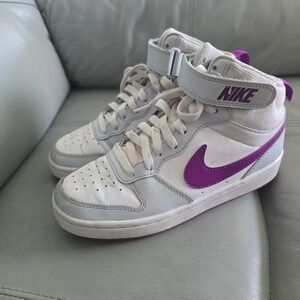 Nike Court Borough Mid 2 White Grey Purple GS Sneakers CD7782-009 Size 5Y